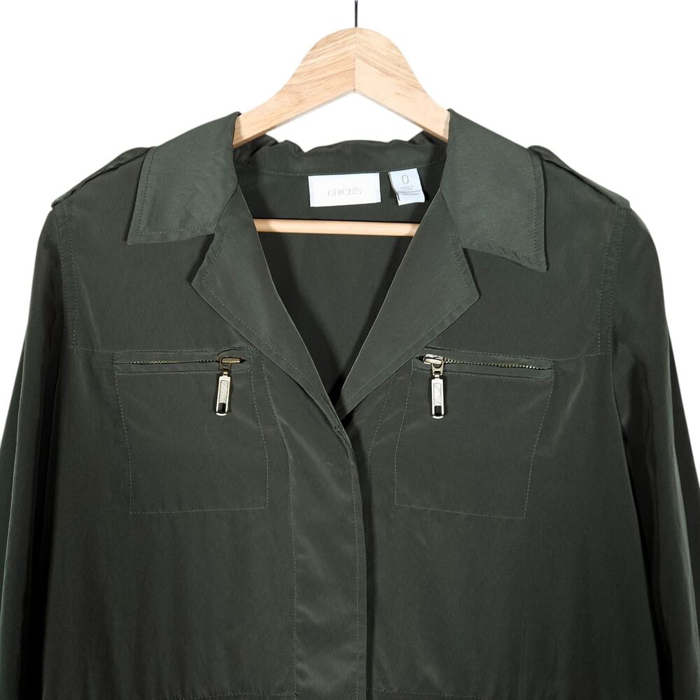 Chicos Utility Jacket 0 Small Green Button Front Coastal Military Chic Casual - Picture 4 of 16